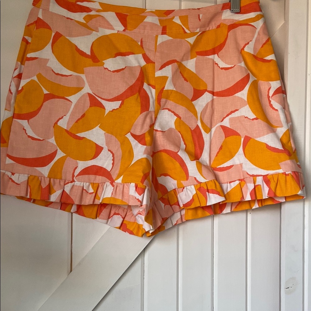 High Waist Orange and Pink Shorts with Abstract Design
